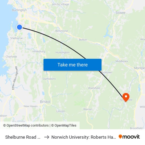 Shelburne Road at Locust Hill to Norwich University: Roberts Hall, Admissions Office map