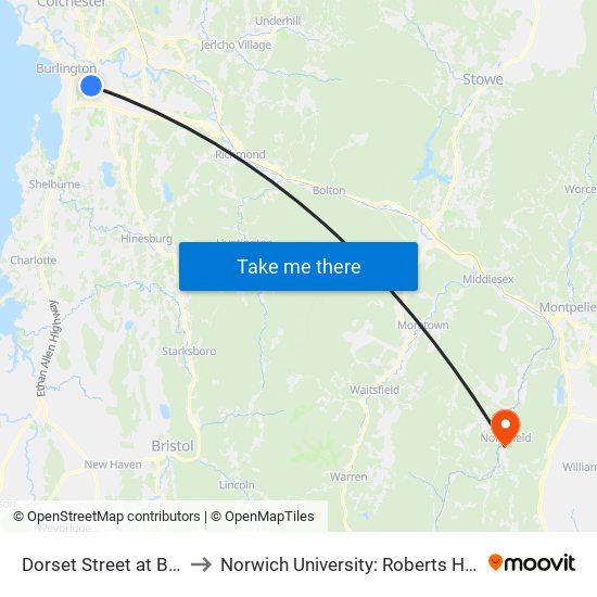 Dorset Street at Barnes & Noble to Norwich University: Roberts Hall, Admissions Office map