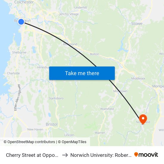 Cherry Street at Opposite 3 Cathedral Square to Norwich University: Roberts Hall, Admissions Office map