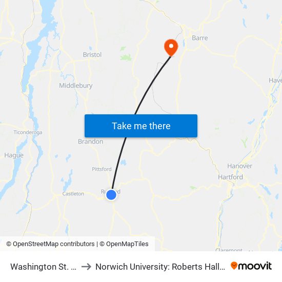 Washington St. & Court St. to Norwich University: Roberts Hall, Admissions Office map