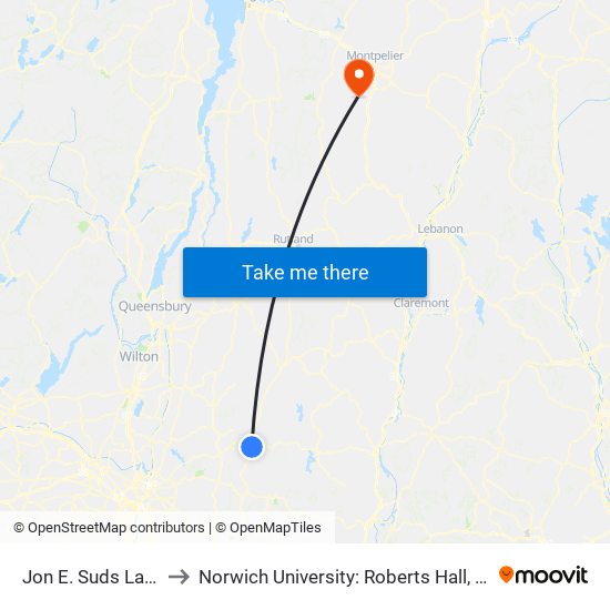 Jon E. Suds Laundromat to Norwich University: Roberts Hall, Admissions Office map