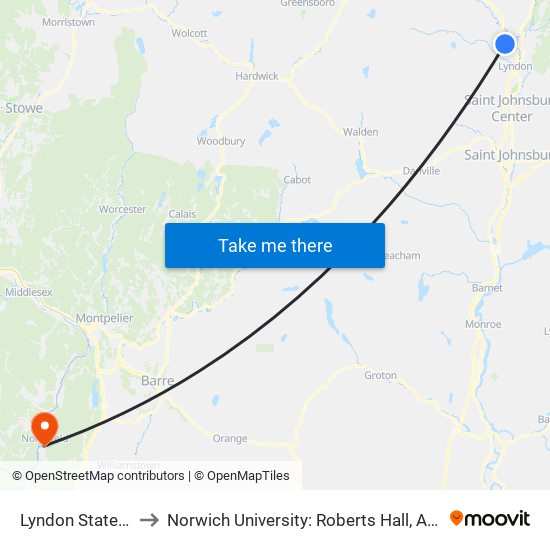 Lyndon State College to Norwich University: Roberts Hall, Admissions Office map