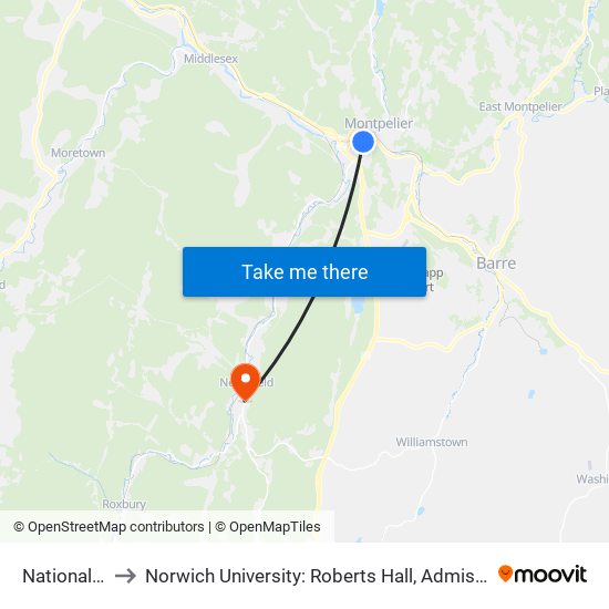 National Life to Norwich University: Roberts Hall, Admissions Office map