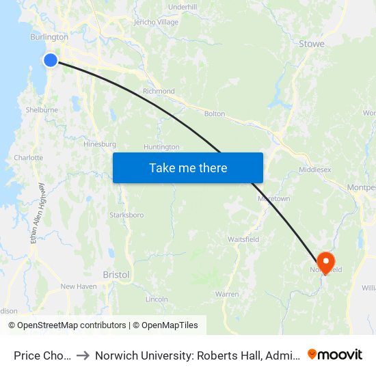 Price Chopper to Norwich University: Roberts Hall, Admissions Office map