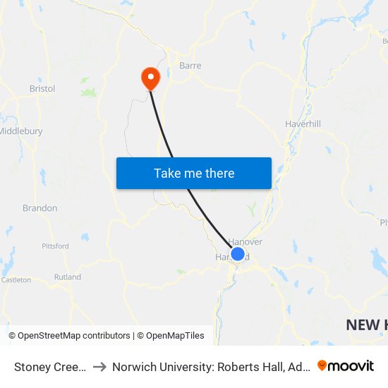 Stoney Creek, Opp. to Norwich University: Roberts Hall, Admissions Office map