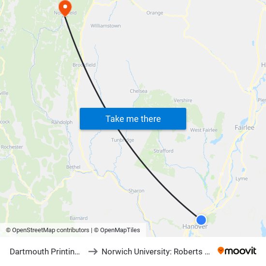 Dartmouth Printing Eb (Drop Only) to Norwich University: Roberts Hall, Admissions Office map