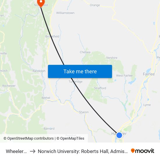 Wheeler Hall to Norwich University: Roberts Hall, Admissions Office map