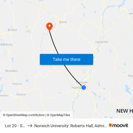 Lot 20 - Stop 5 to Norwich University: Roberts Hall, Admissions Office map