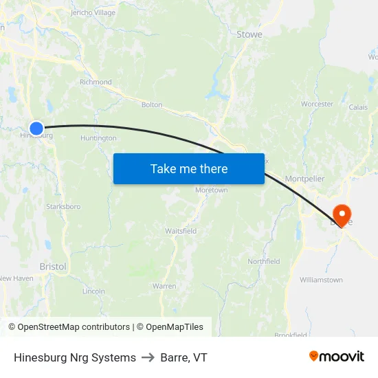 Hinesburg Nrg Systems to Barre, VT map