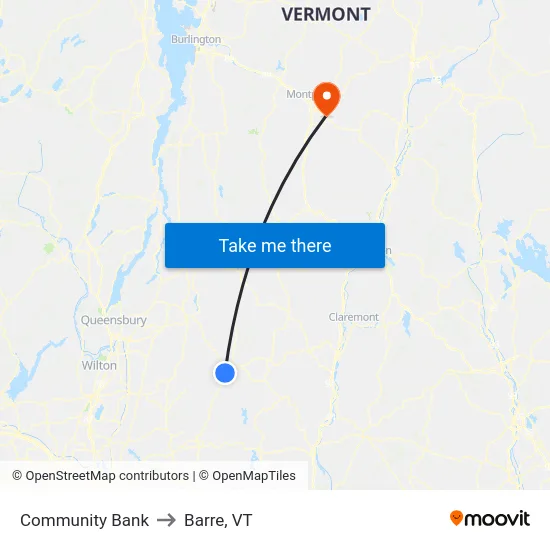 Community Bank to Barre, VT map