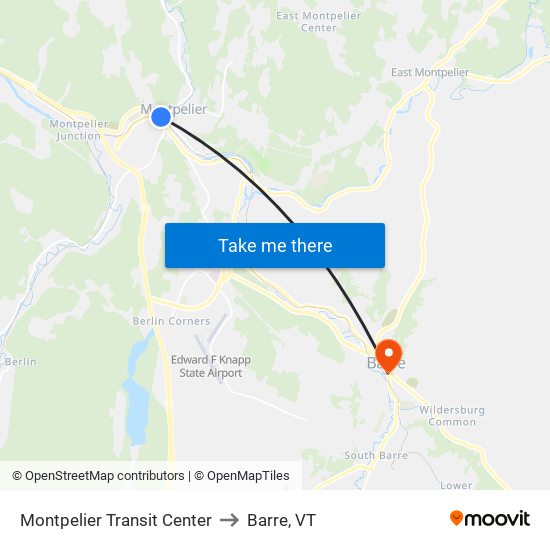 Montpelier Transit Center to Barre, VT map
