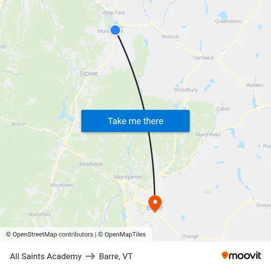 All Saints Academy to Barre, VT map