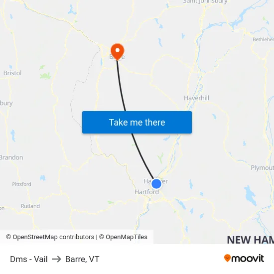Dms - Vail to Barre, VT map
