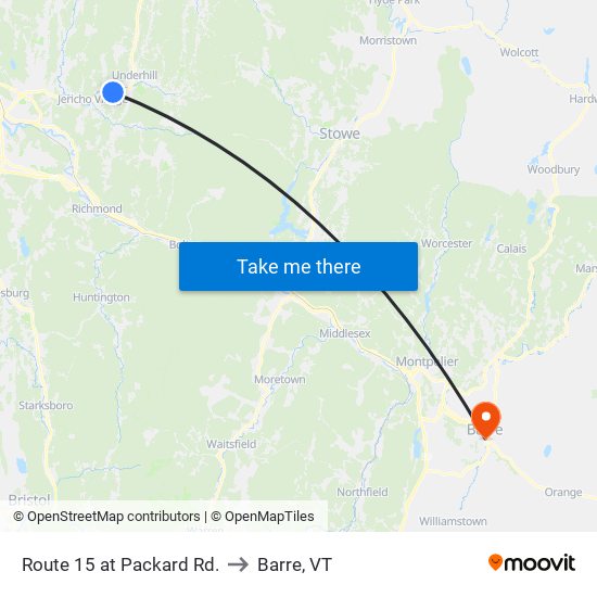 Route 15 at Packard Rd. to Barre, VT map