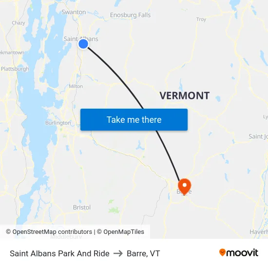 Saint Albans Park And Ride to Barre, VT map