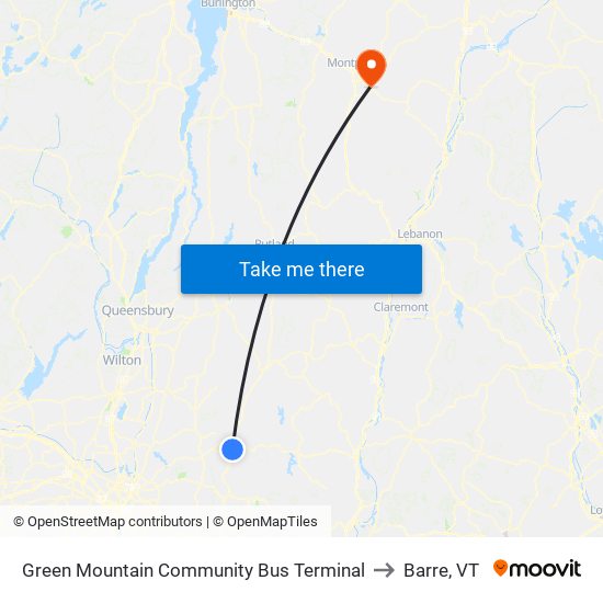 Green Mountain Community Bus Terminal to Barre, VT map