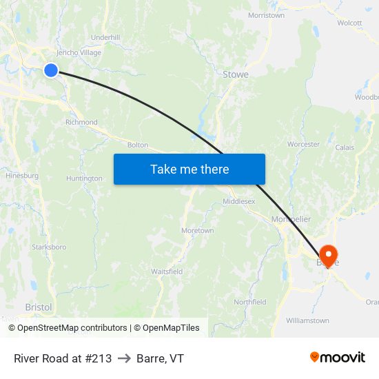 River Road at #213 to Barre, VT map