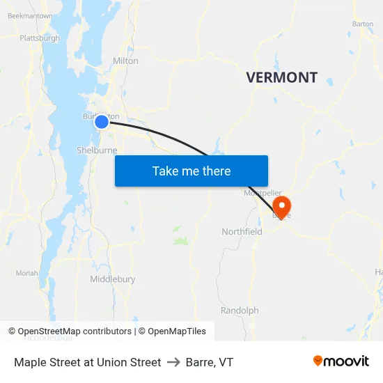 Maple Street at Union Street to Barre, VT map