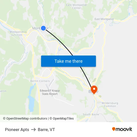 Pioneer Apts to Barre, VT map