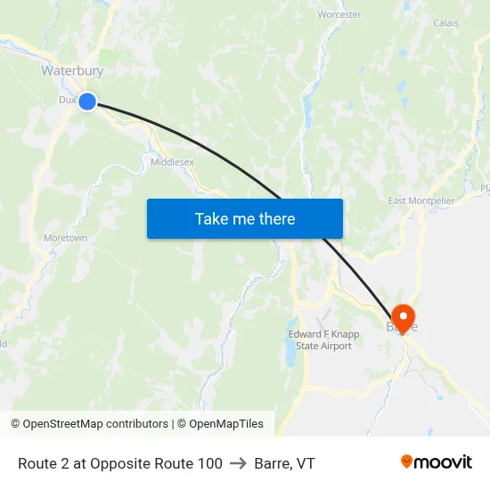 Route 2 at Opposite Route 100 to Barre, VT map