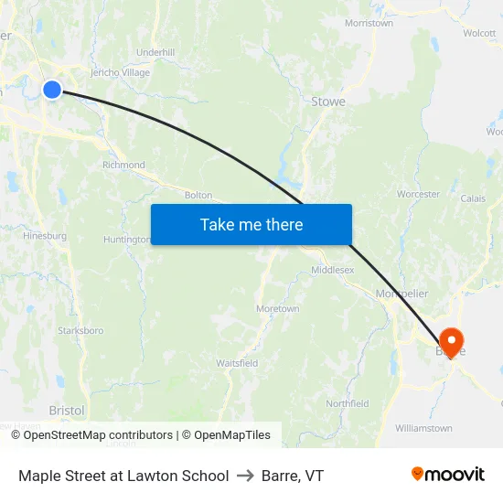 Maple Street at Lawton School to Barre, VT map