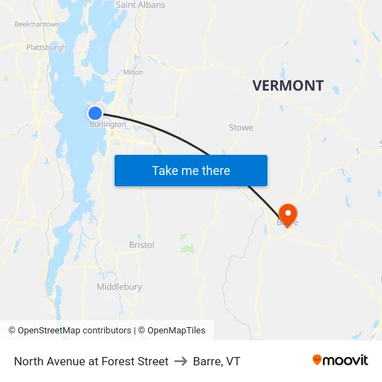 North Avenue at Forest Street to Barre, VT map