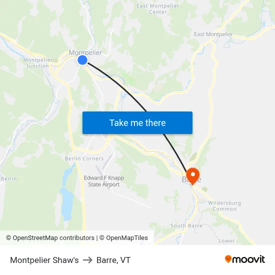 Montpelier Shaw's to Barre, VT map