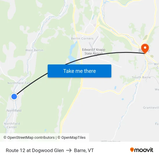 Route 12 at Dogwood Glen to Barre, VT map