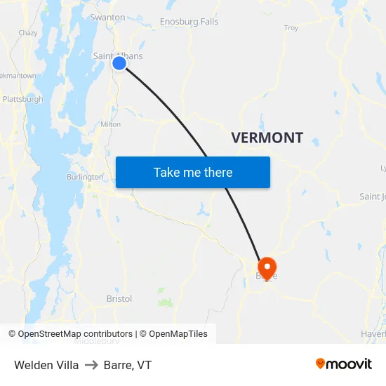Welden Villa to Barre, VT map