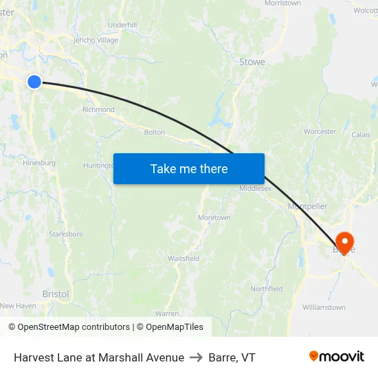 Harvest Lane at Marshall Avenue to Barre, VT map