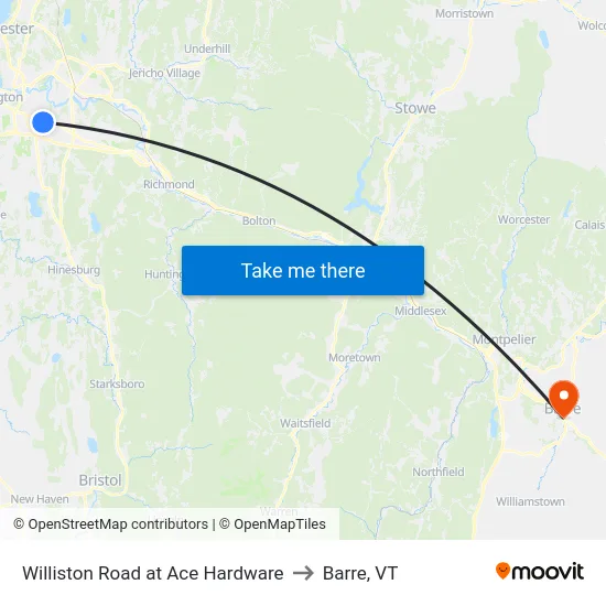 Williston Road at Ace Hardware to Barre, VT map
