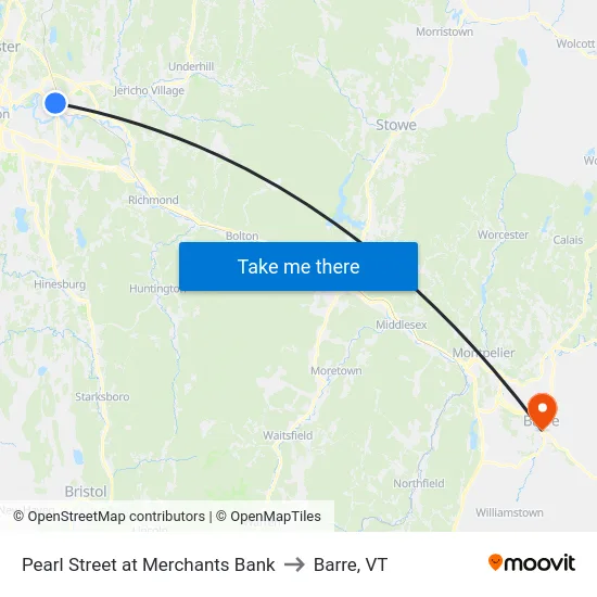 Pearl Street at Merchants Bank to Barre, VT map