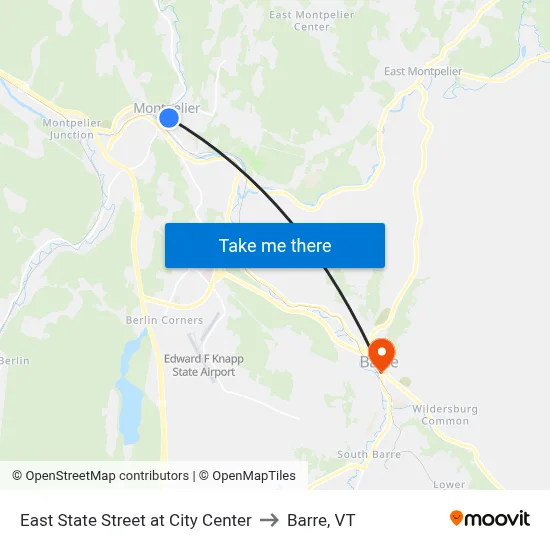 East State Street at City Center to Barre, VT map