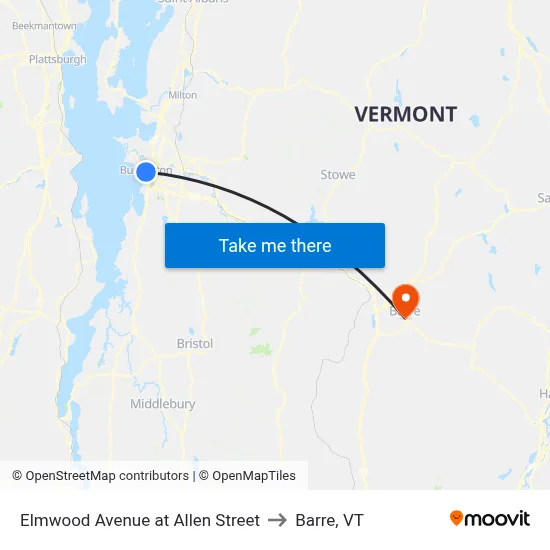 Elmwood Avenue at Allen Street to Barre, VT map