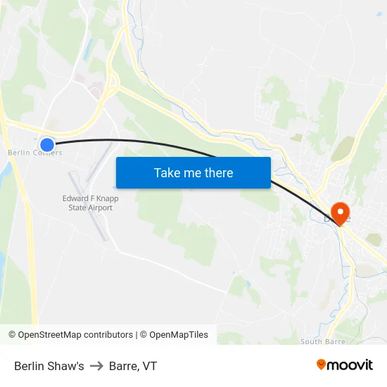 Berlin Shaw's to Barre, VT map