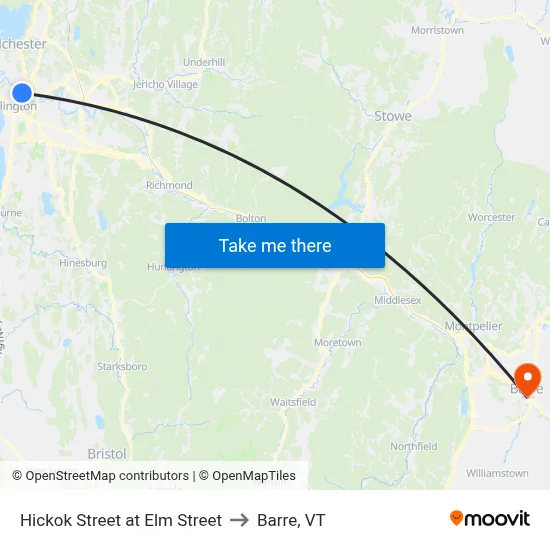 Hickok Street at Elm Street to Barre, VT map