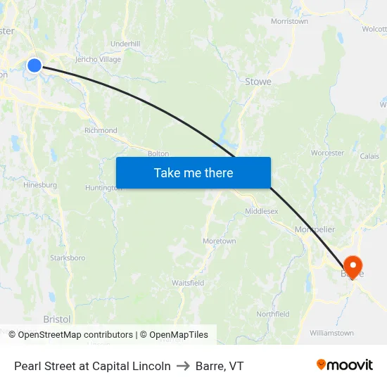 Pearl Street at Capital Lincoln to Barre, VT map