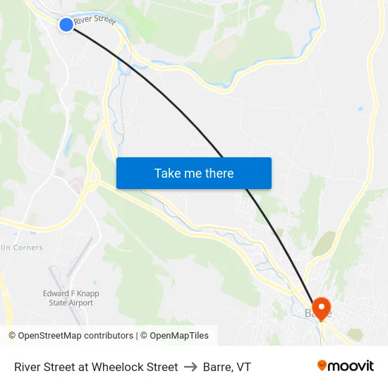 River Street at Wheelock Street to Barre, VT map