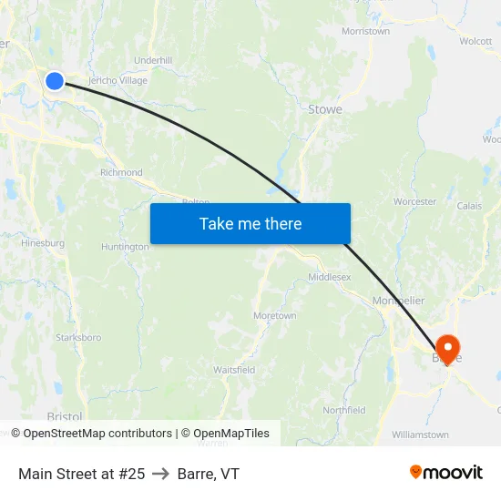 Main Street at #25 to Barre, VT map