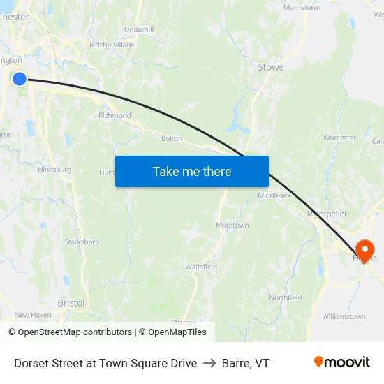 Dorset Street at Town Square Drive to Barre, VT map