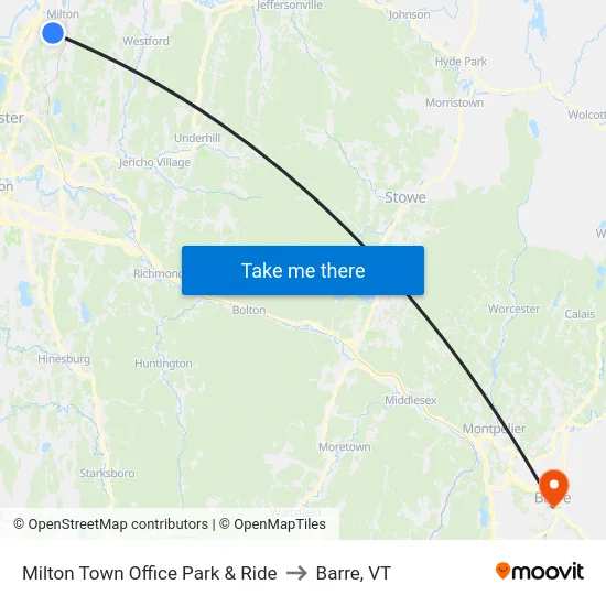 Milton Town Office Park & Ride to Barre, VT map