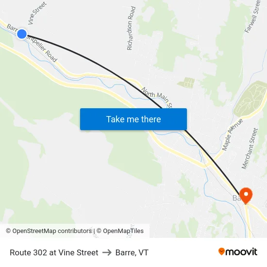 Route 302 at Vine Street to Barre, VT map