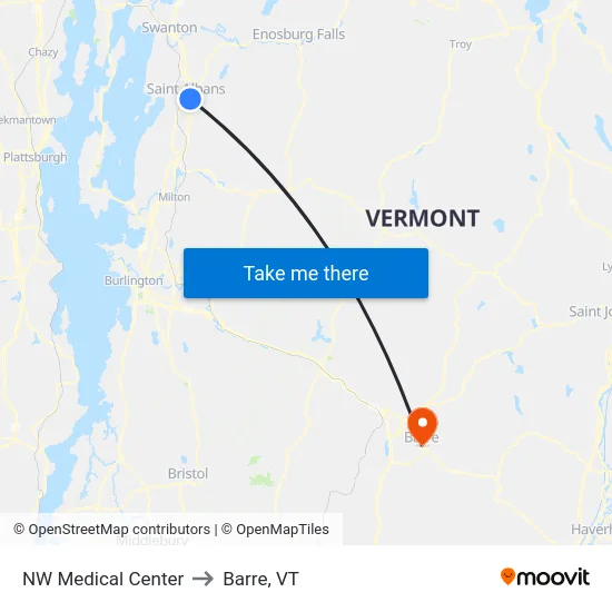 NW Medical Center to Barre, VT map