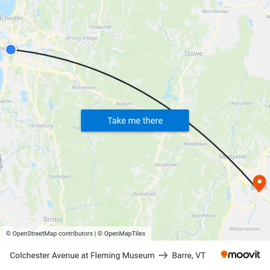 Colchester Avenue at Fleming Museum to Barre, VT map