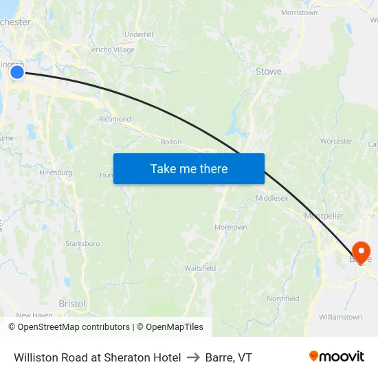 Williston Road at Sheraton Hotel to Barre, VT map