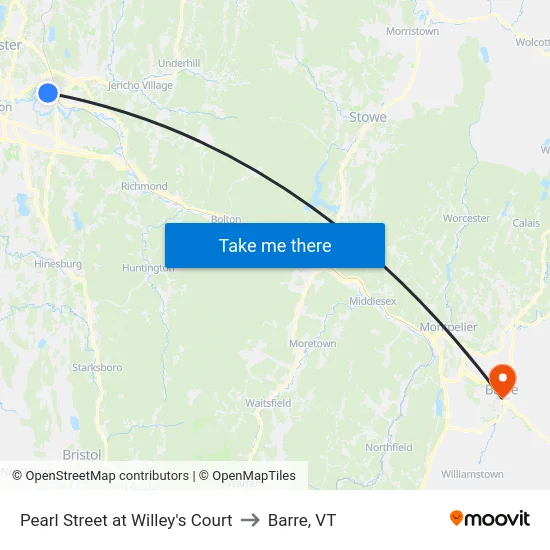 Pearl Street at Willey's Court to Barre, VT map