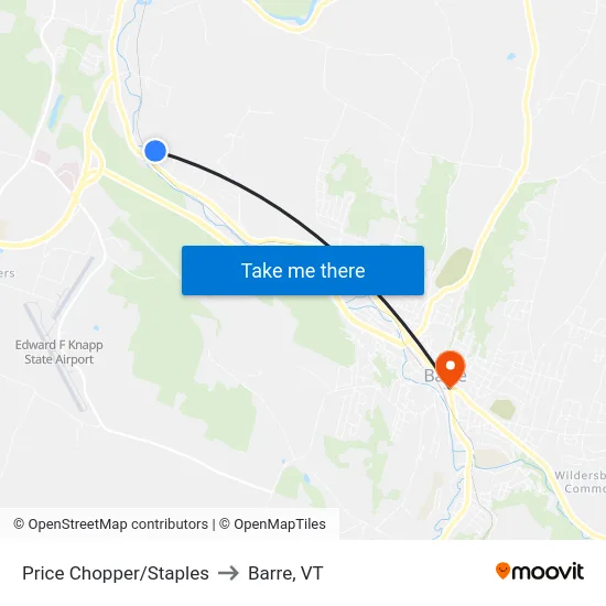 Price Chopper/Staples to Barre, VT map