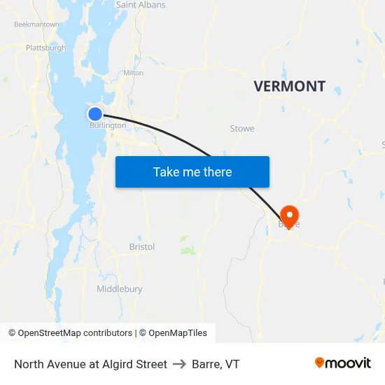 North Avenue at Algird Street to Barre, VT map