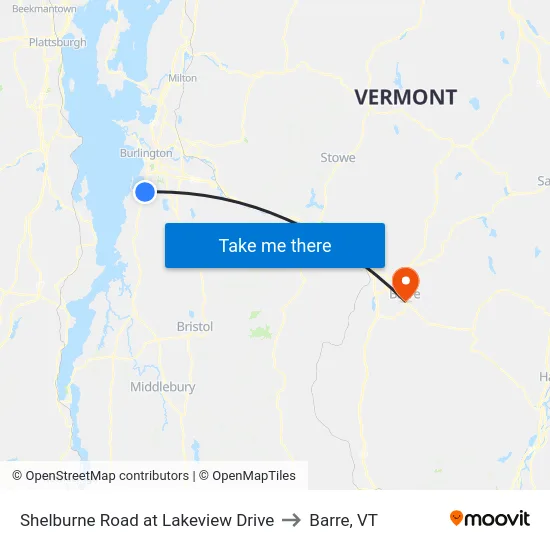 Shelburne Road at Lakeview Drive to Barre, VT map