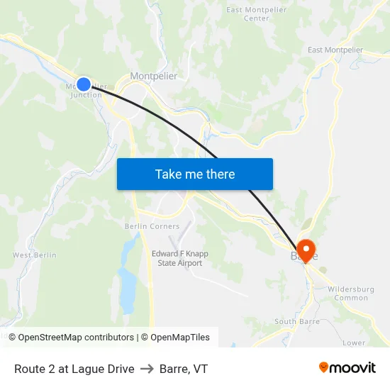 Route 2 at Lague Drive to Barre, VT map